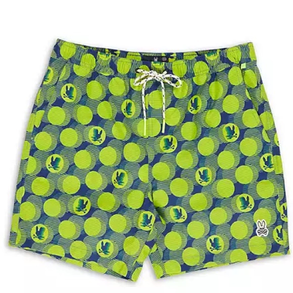 Psycho Bunny Men's Nile Blue/Yellow Jacek Polka Dot Print Swim Trunks XXL
